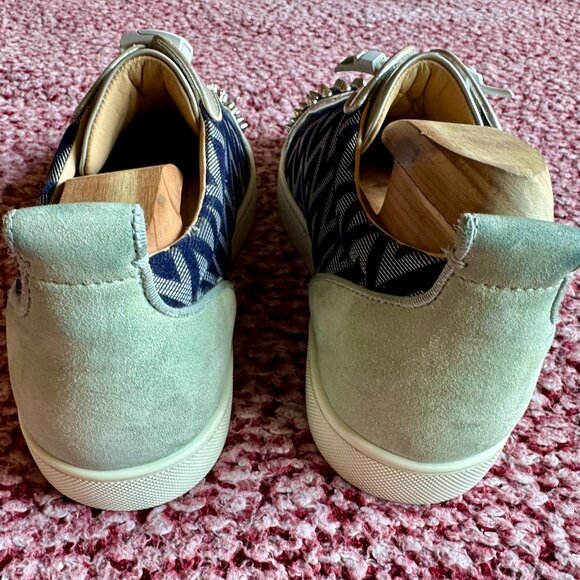 Louboutin Junior Spikes Sneakers – Blue Chevron Canvas, Grey Leather Stud S 41 - Picture 5 of 7